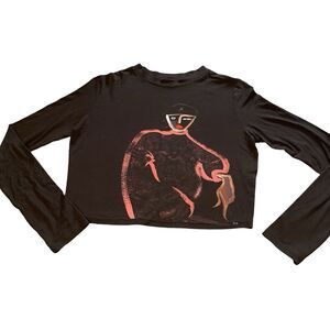 The Kit Shirt Women's Large Black Ali T JLR Sketchbook Long Sleeve Cropped Crop